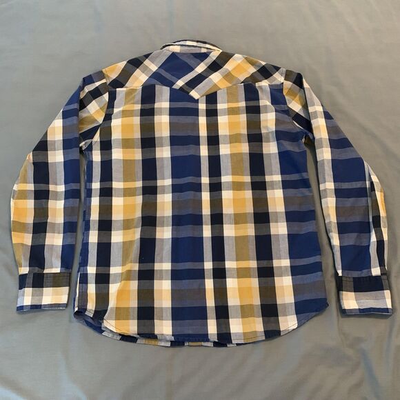 Levis Shirt Mens Medium Blue Yellow Plaid Snap Front Western Pearl Snap Casual - Picture 6 of 7